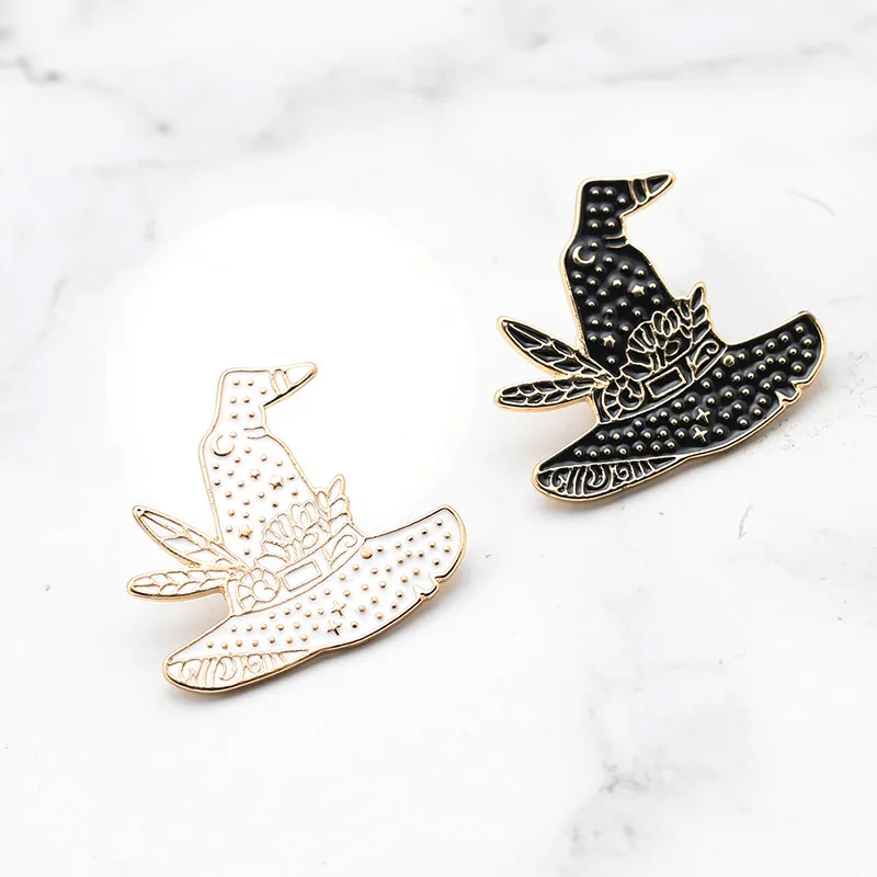 2pcs Exquisite Black White Magic Hat Enamel Brooch Creative Individual Lapel Pin Badge Backpack Clothing Hat Accessories