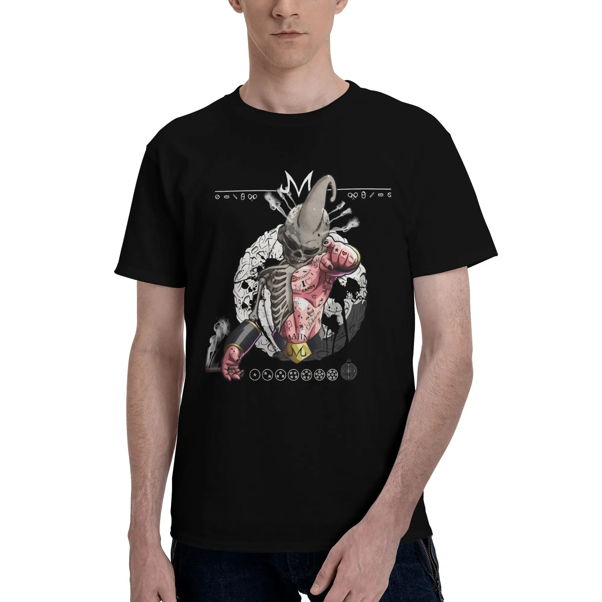 Camiseta divertida con gráfico de calavera de LITTLE MONSTER MAJIN PINK BOO, 100% algodón, camisetas Bandai Dragon Ball para hombres