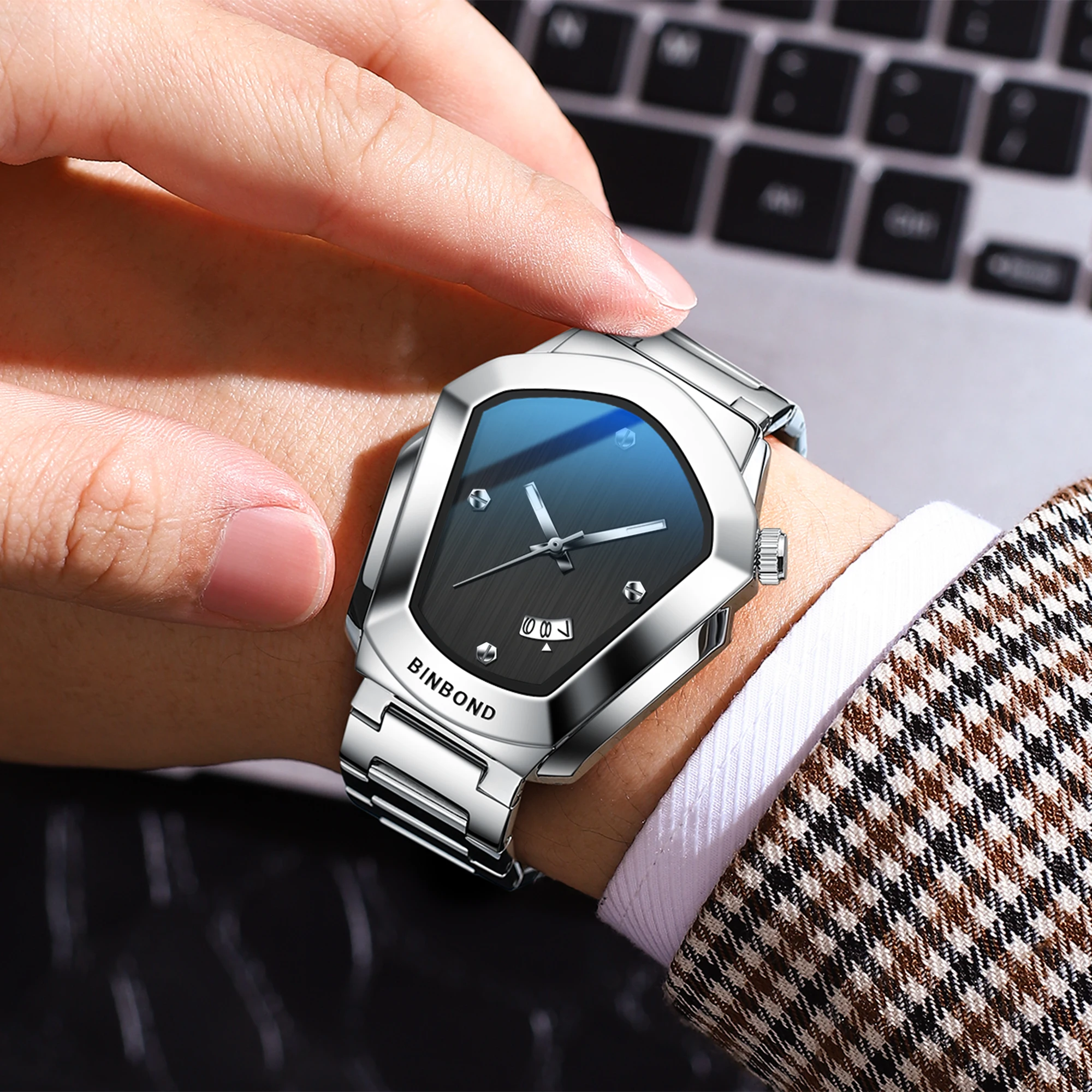 BINBOND أزياء الرجال ووتش ساعة كبيرة نمط دراجة نارية مفهوم الأعمال نمط للماء ووتش ووتش 2025 جديد