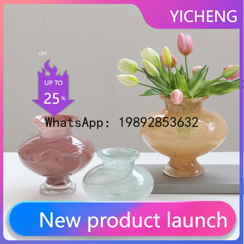 

PYJ medieval French milk white high-footed handmade glass vase living room home ornament