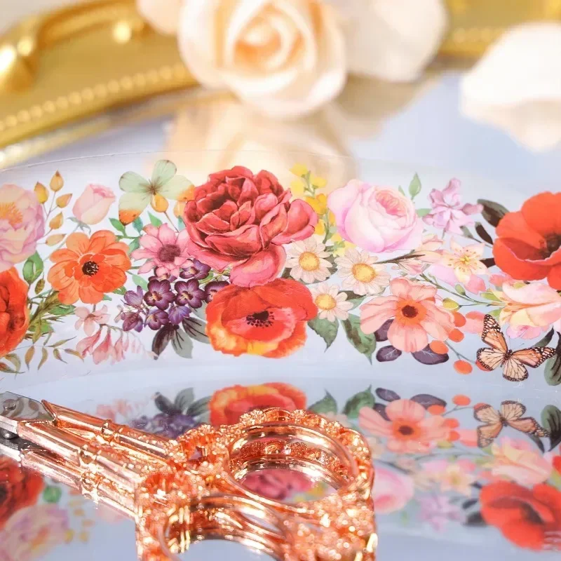 1Roll 2M PET Tape Flower Season Poetry Plant Flower Material DIY Decorative Supplies Planner Diary Supplies Scrapbook 50mm*2m