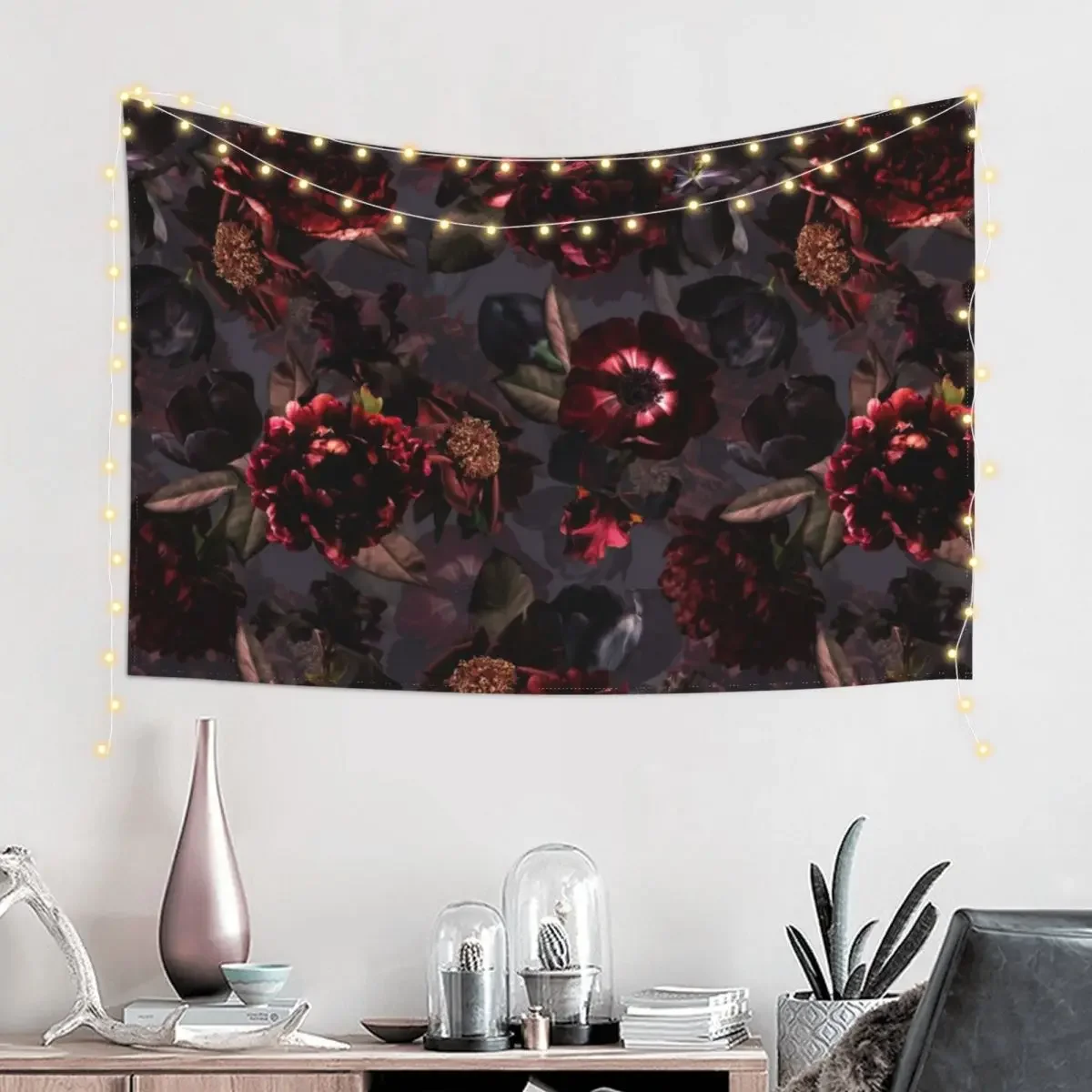 Dark Purple Gray Midnight Roses Botanical Night Garden Tapestry Decor For Room Room Decorating Aesthetic Tapestry