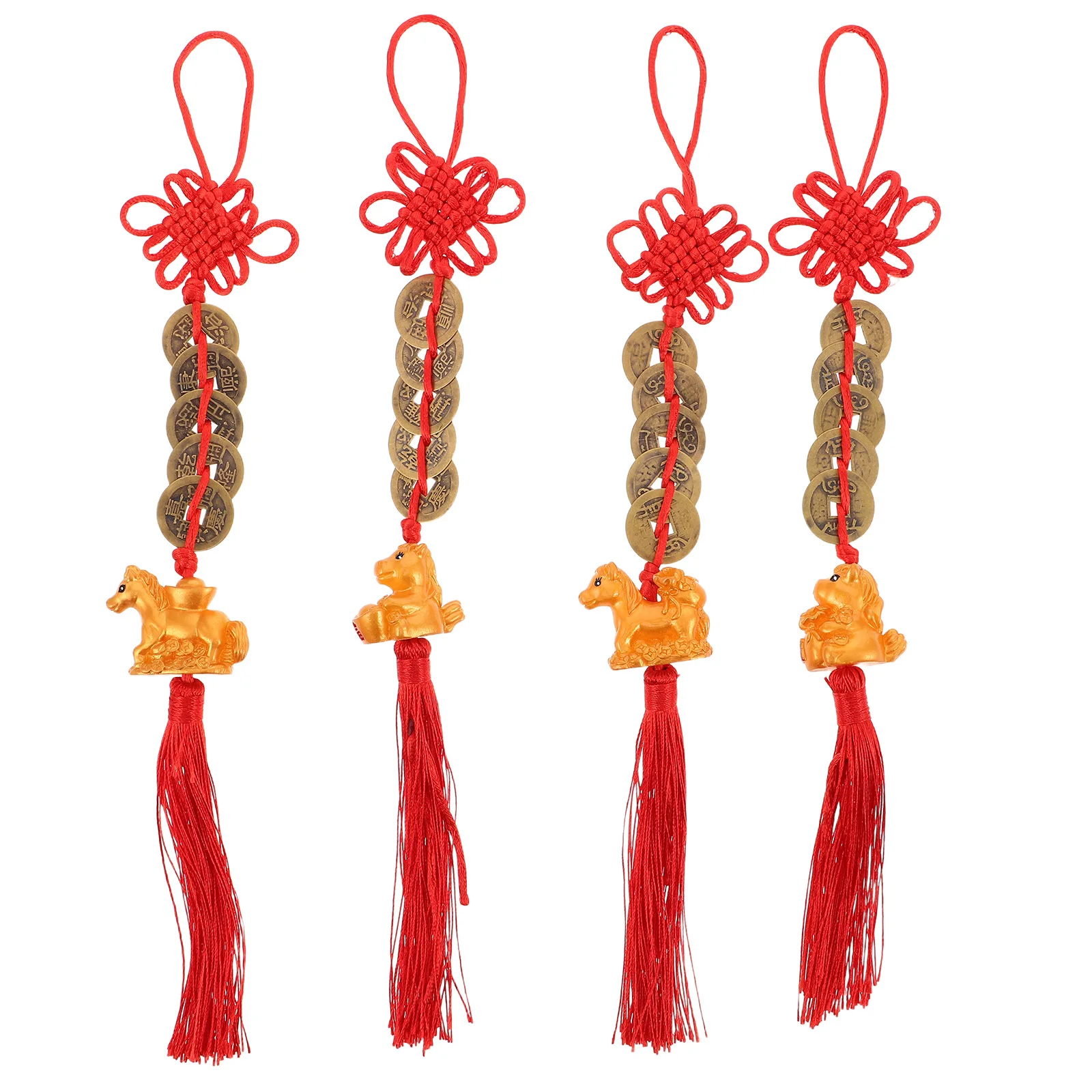 

4Pcs Traditional Chinese Horse Pendant 2026 Lucky Feng Shui Five Emperor Coins Hanging Decor Car Keychain Chinese Style Pendant
