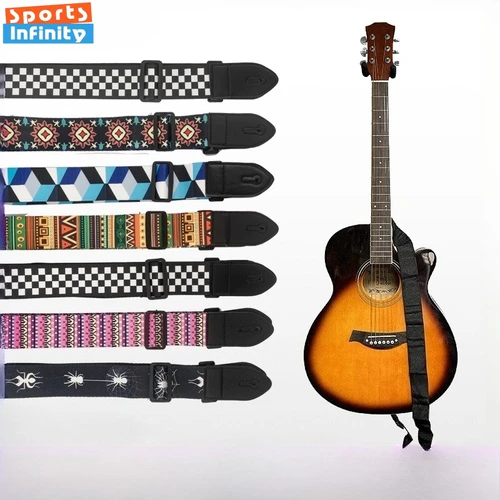 Imagen 2 del producto Correa de guitarra folclórica impresa a la moda, correa de guitarra eléctrica de madera para bajo, correa de guitarra acústica Universal, accesorios para guitarras