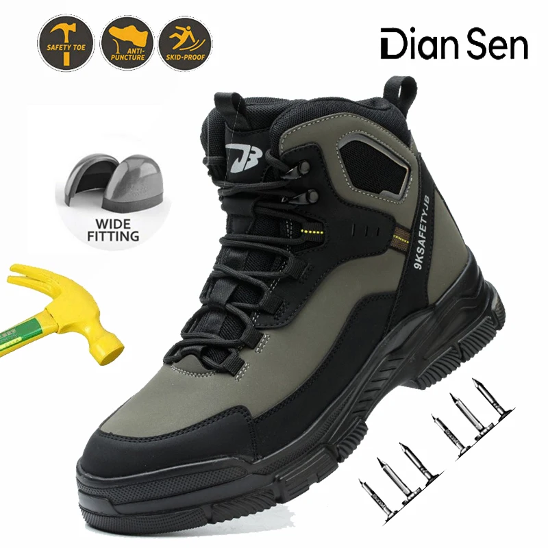 

Indestructible Men's Work Shoes Steel Toe Safety Boots with Anti-Puncture Water Repellent Construction Protective Boots Black