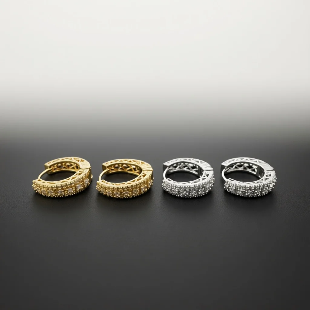 Women Two‑Tone Hollow Lattice Pave Zircon Huggie Hoop Earrings, Inner Open‑Work Snap‑On Ear Jewelry Gift for  Holiday Present