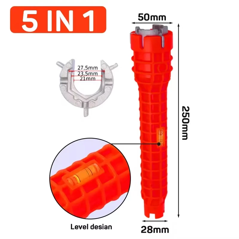 5 In 1 Sink Faucet Wrench Plumbing Repair Tool Anti-Slip Handle Double Head Wrench Bathroom Plumbing Water Heater Spanner Tool