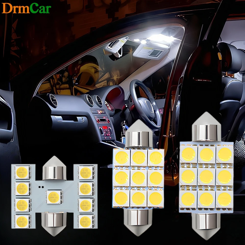 

1/2/4/10pcs Car LED Festoon Dome Door Lights White C5W 5050 9SMD License Plate Bulb 31/36/39mm Auto Interior Trunk Reading Lamp
