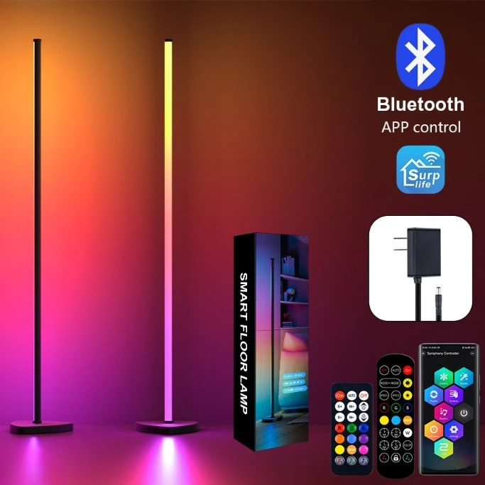 RGB Corner Light with Four-Panel Bluetooth Floor Standing Desk Lamp, Cylinder, Bedroom Live Streaming Atmosphere Floor Lamp