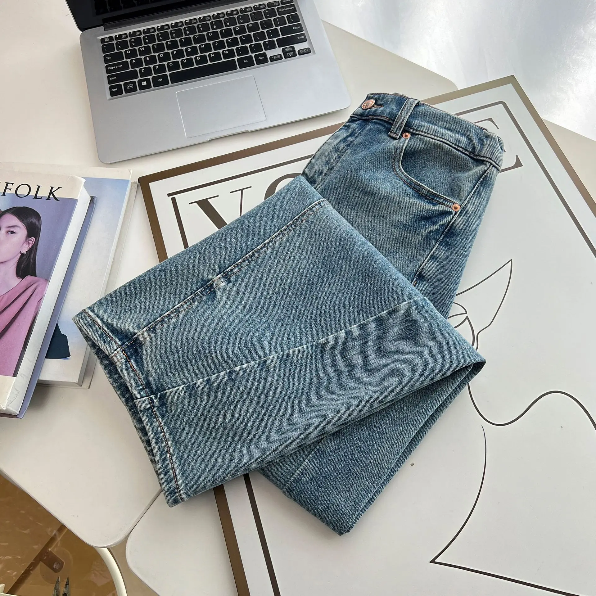 2025 primavera otoño novio Jeans nuevo 100kg diseño Premium curvado de talla grande mujeres Denim Harem pantalones largos 107