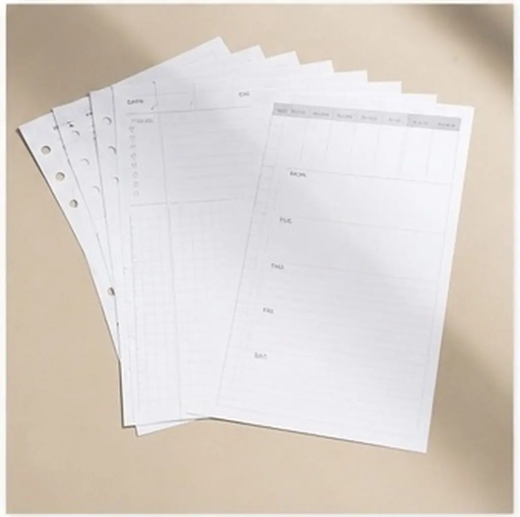 5Sets Planner Paper Loose Leaf 6 Hole Binder Refills Undated Daily Weekly Monthly Inserts Scheduling Refillable A5 Planner