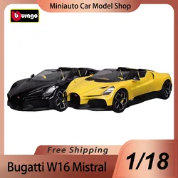 New Product 2024 Bburago 1:18 Bugatti W16 Mistral Alloy Miniature Diecast Model Bugatti Sports Toys Car Christmas Kisd Gift