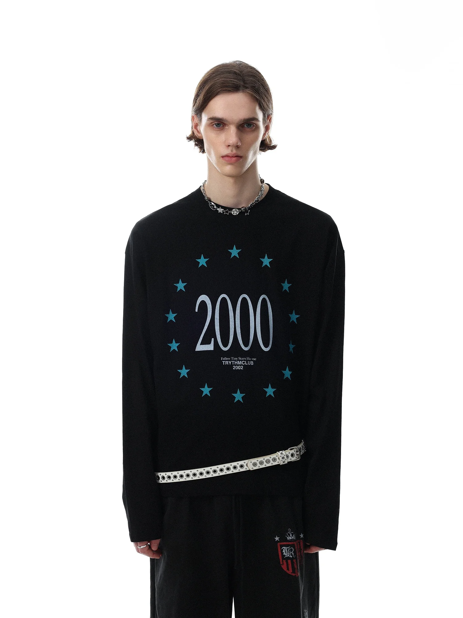American Retro Long Sleeve T-Shirt Men's Loose Fit round Neck Star Print Cotton Casual Versatile Top MR NEARLY Brand