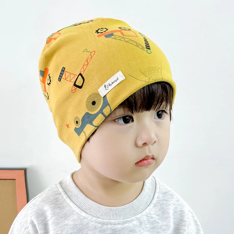 

Korean Kids Pullover Cap Cartoon Print Children Baggy Slouchy Beanie 6-36M Baby Autumn Winter Ear Warm Skullcap Toddler Kint Hat