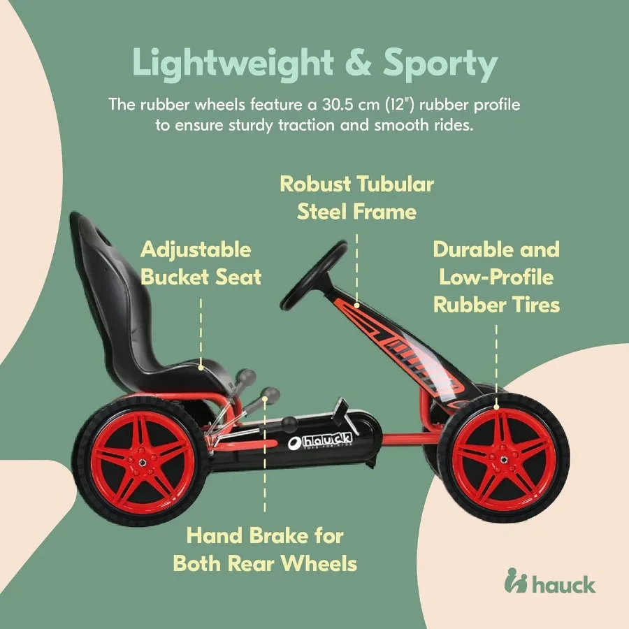 Kids Pedal Go Kart, Hurricane 4 Wheel Bike Cart with Rubber Tires, Ages 4-10, Red - Outdoor Ride-On Bicycle Karts with Wheels fo