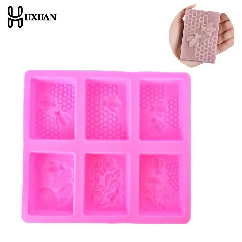 Honey Bee Silicone Soap Mold, DIY Handmade Craft, 3D Soap Mold, Silicone Retangular Moldes, 6 Formas, 1Pc