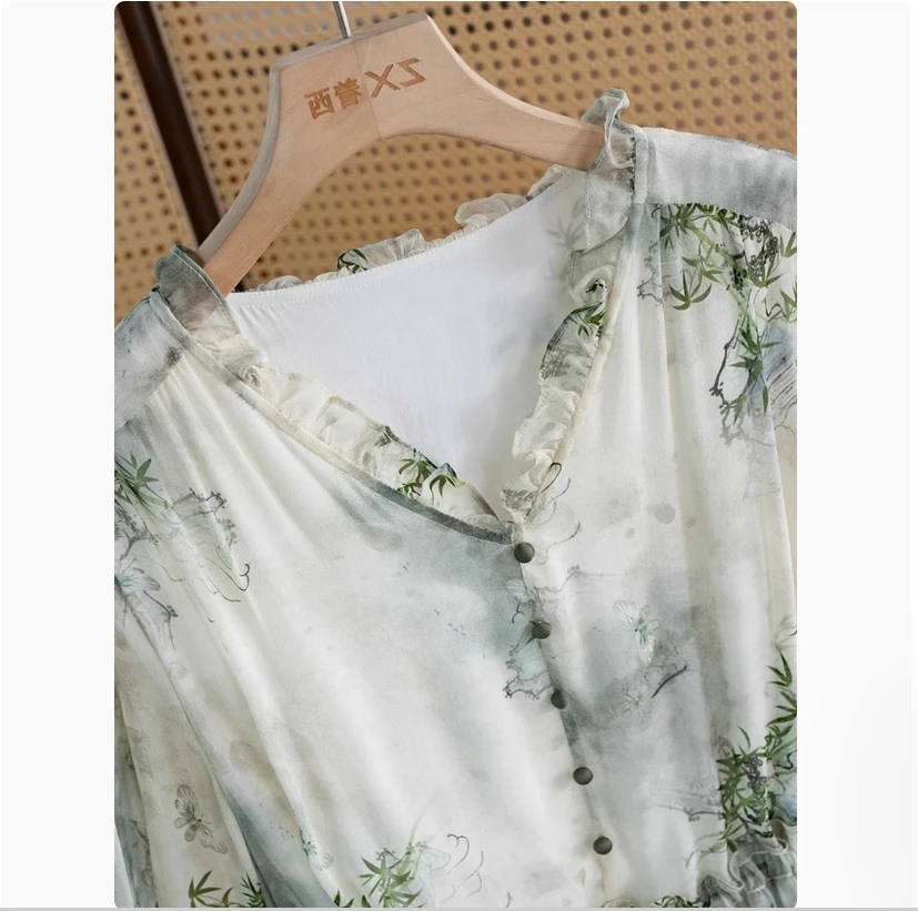 فستان من حرير التوت والحرير الخالص مع حزام الخصر، تأثير التخسيس الصيفي، تنورة راقية جديدة