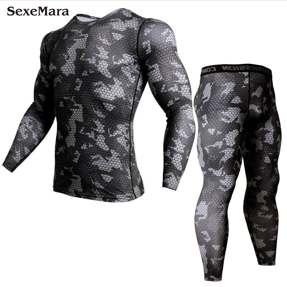 Compressão térmica masculina Long Johns, terno esportivo, roupa interior fitness, roupas de musculação, leggings MMA Rashguard