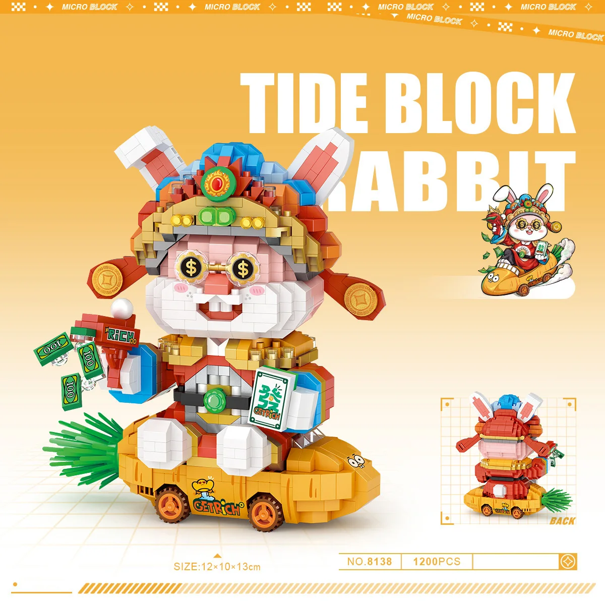 Lovely Cartoon Animal Figures Micro Diamond Block Construction Build Brick China God of Wealth Rabbit Nanobricks Toys for Gifts