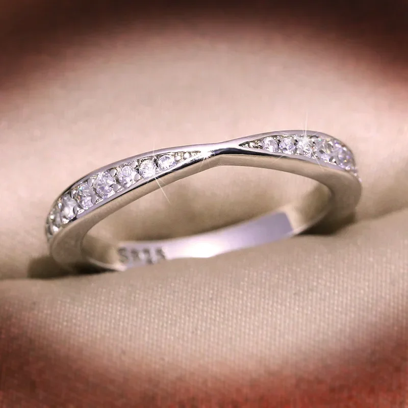 Klassische, einreihige Zirkon-Kreisringe aus 925er-Sterlingsilber mit klarem CZ, geometrisch, stapelbar, für Damen, Statement-Hochzeitsschmuck, Geschenk