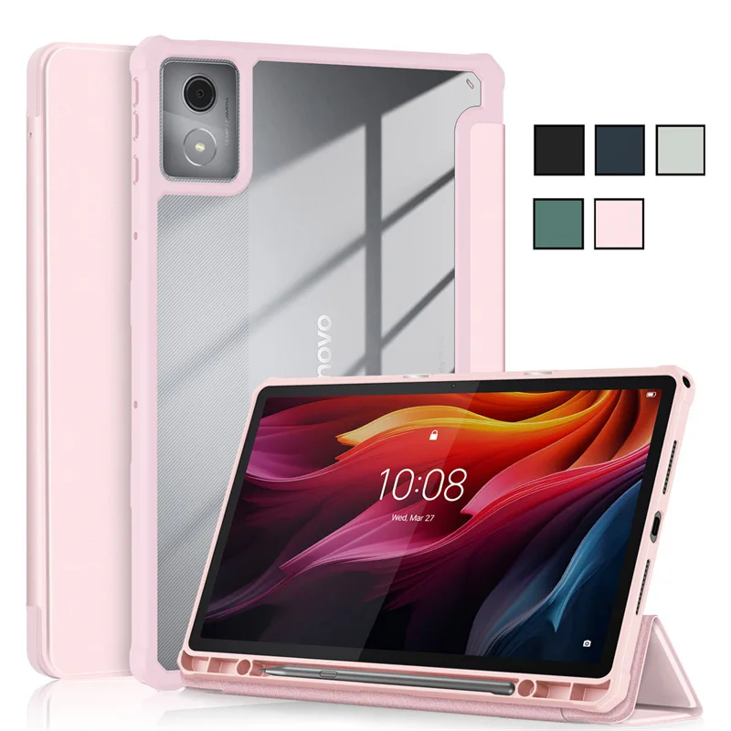For Lenovo Tab K11 Plus Case with Pen Holder Trifold Acrylic Clear Back Hard Cover For Lenovo K11 Plus 11.45 inch tb352fu Case