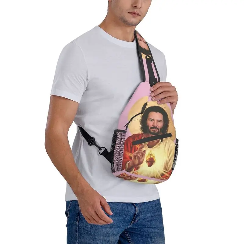 Saint Keanu Reeves Sling Bags para hombre, Cool Meme, Jesús, John Wick, hombro, pecho, mochila cruzada, ciclismo, Camping, Daypack