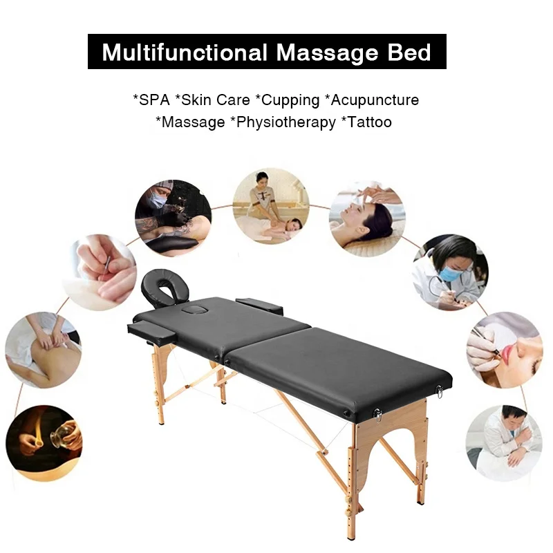 Multifunctional Portable 3 Fold Thai Korea Foldable Wood Cupping Treatment SPA Tattoo Table Massage Bed