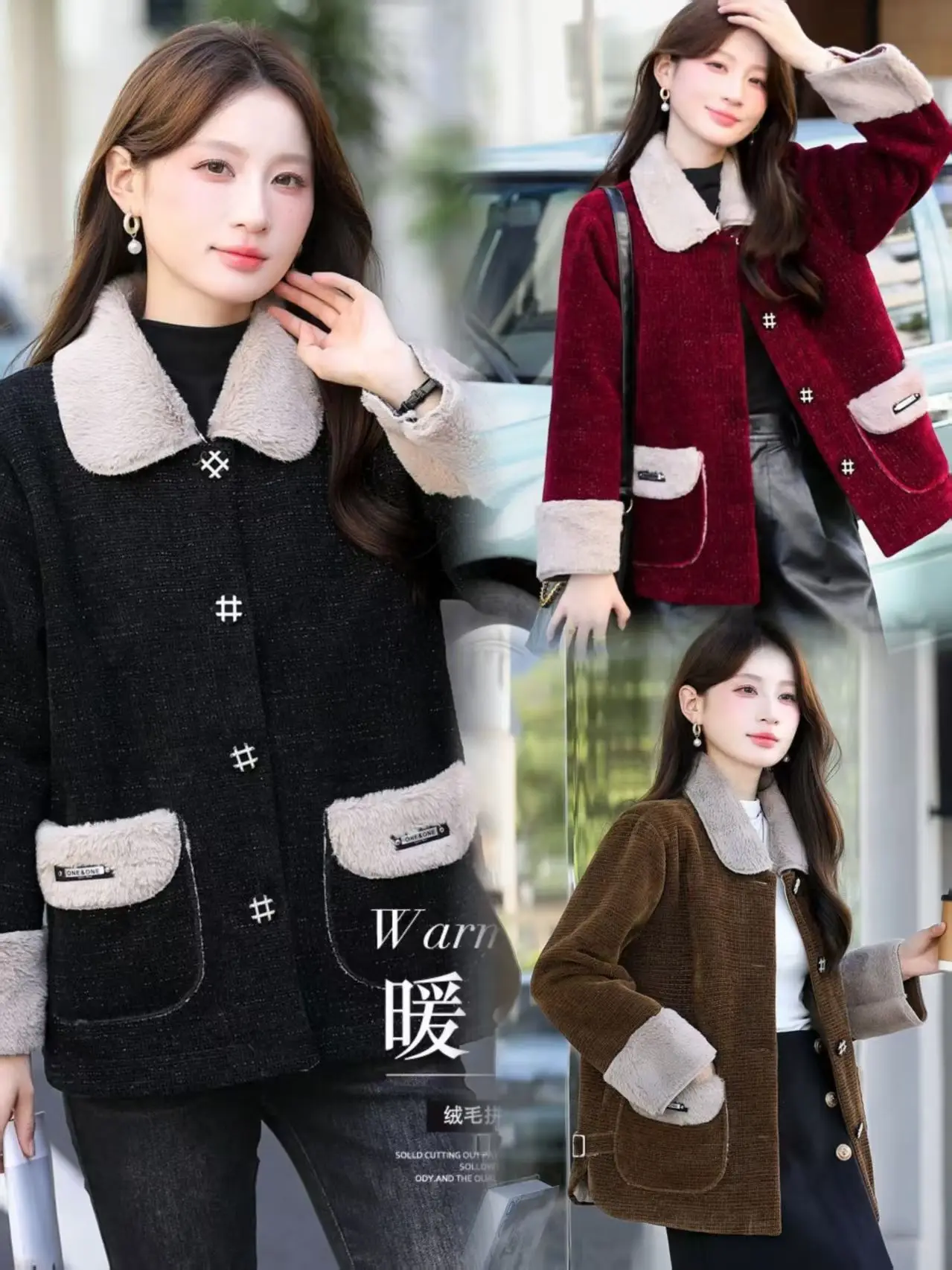 

Faionable Thiened Woolen Coat for Women in Autumn And Winter Warm High Waist Straight Hemline Long Sve with kets