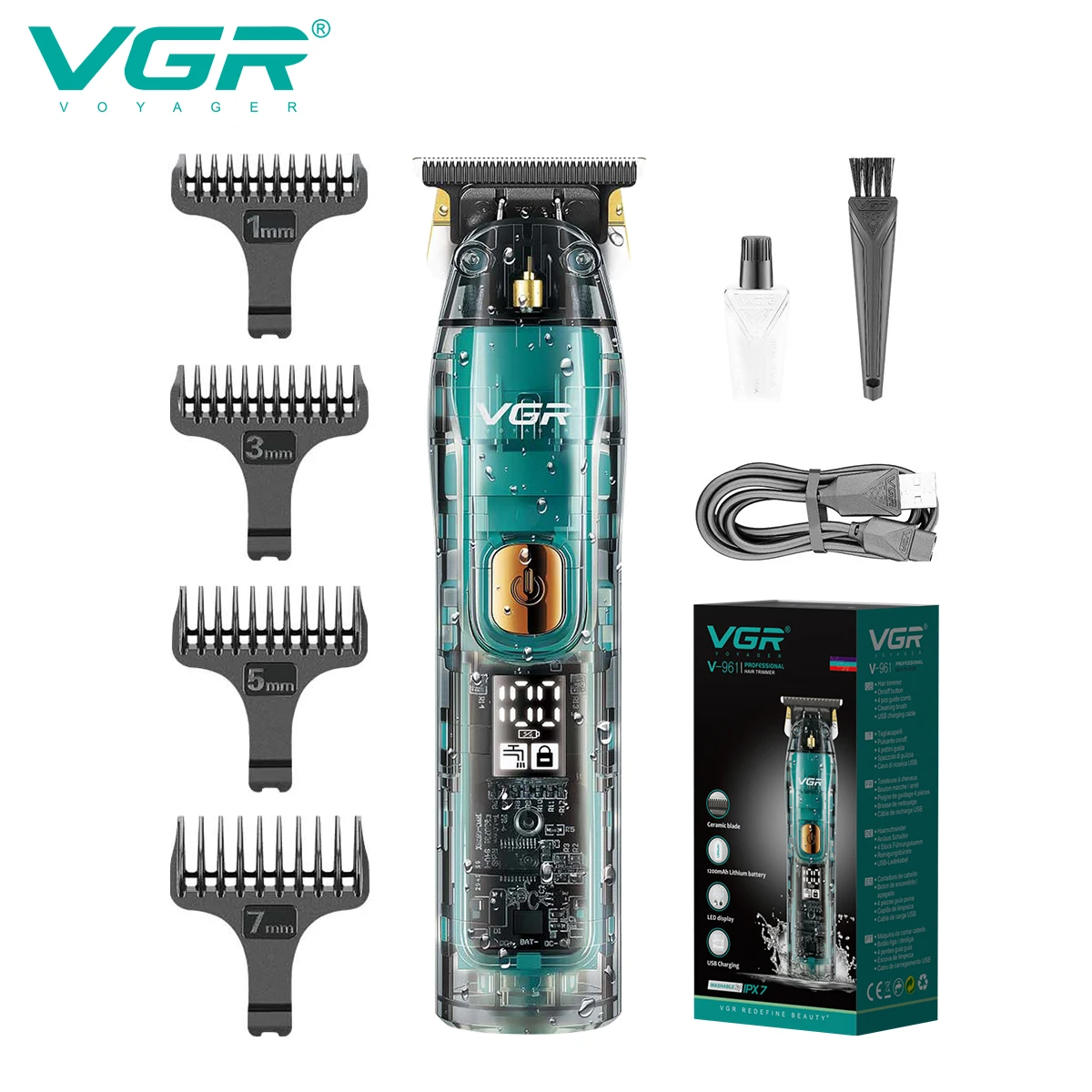 VGR cortador de cabelo maquina cortar cabelo profissional aparador de pelo Sem fio Máquina de corte de cabelo Elétrico Máquina de cortar cabelo barbeiro Corte de cabelo IPX7 À prova d'água Máquina de corte zero V-961