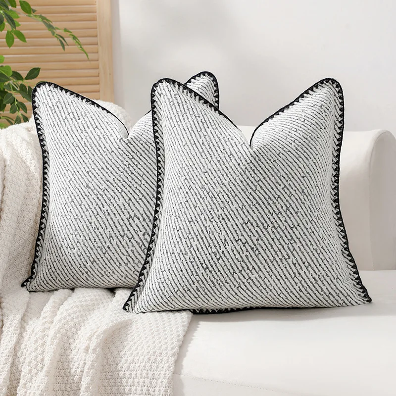 

45x45cm Throw Cushion Cover Striped Edge Geometric Simplicity Home Bedroom Sofa Soft Skin-friendly Comfortable Pillow Case Cover