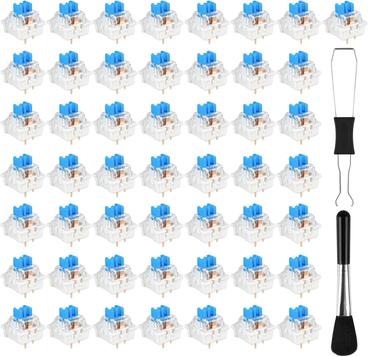 50 Pcs Blue Keyboard Switches 3 Pin Clicky Tactile Mechanical Keyboard Switches Complete DIY Replacement Kit with Switch Puller