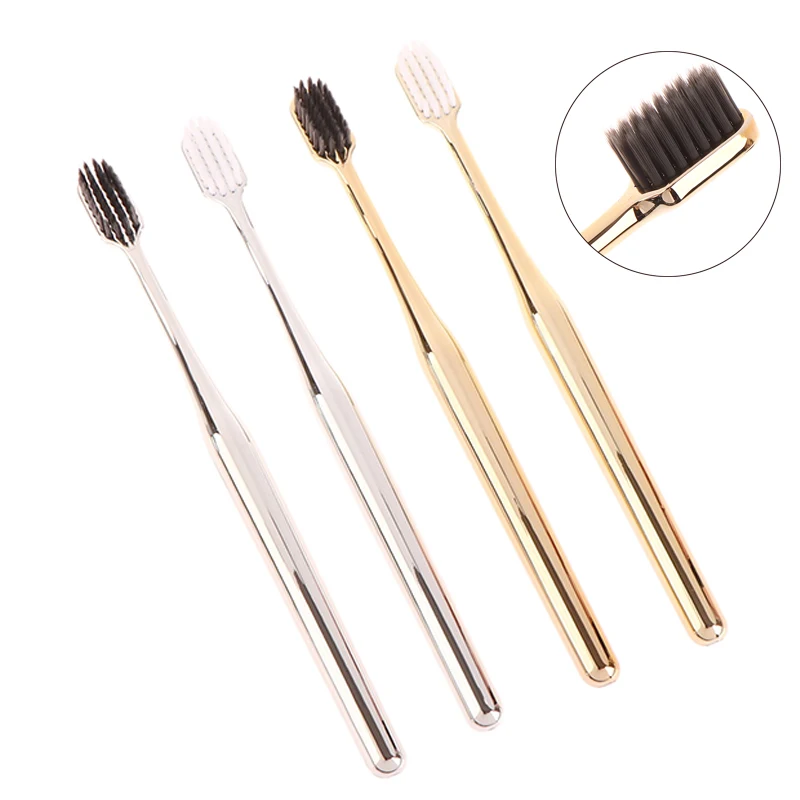 1PCS Men Women Adult Tooth Brush Luxury Soft Toothbrush Electroplate Gold Silver Color Dental Brushes Toothbrushes