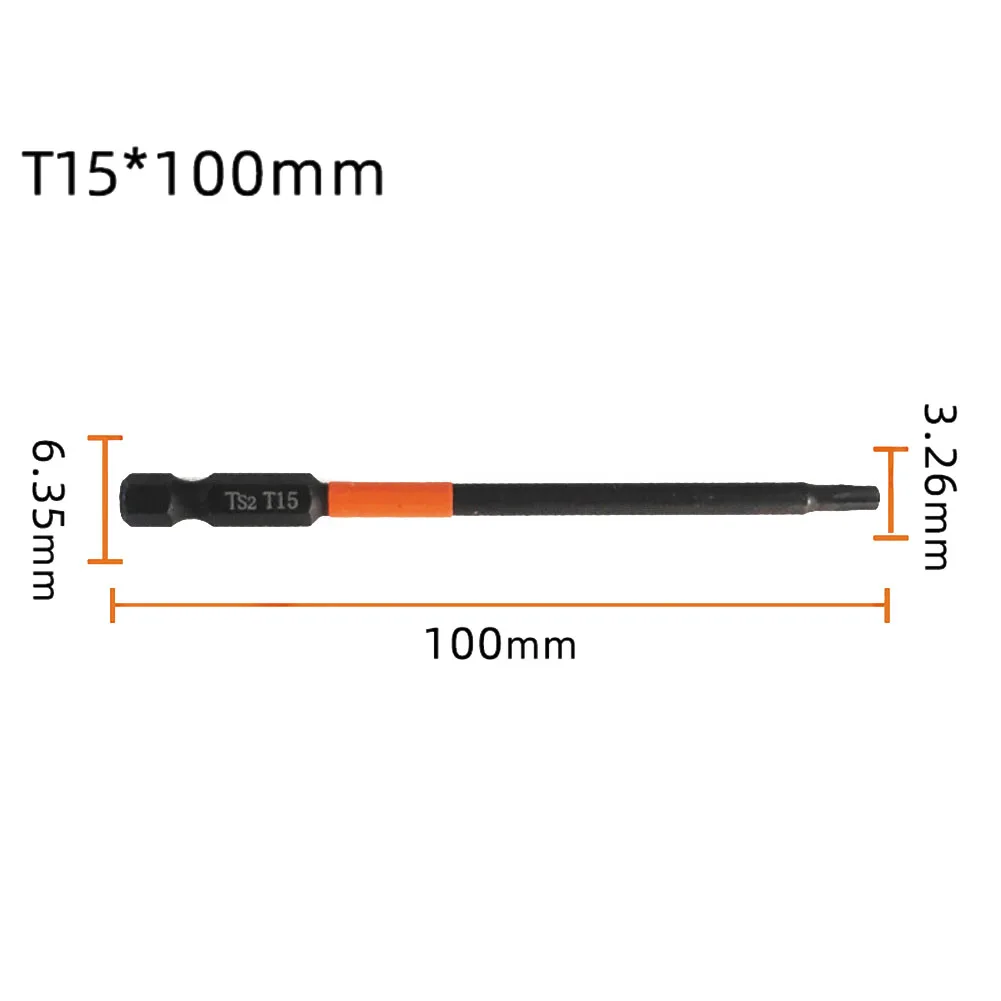 1pc 100mm 1/4 Polegada hex cabeça broca magnética torx chave de fenda bits/t15/t20/t25//t30/t40 para chaves de fenda manuais elétricas