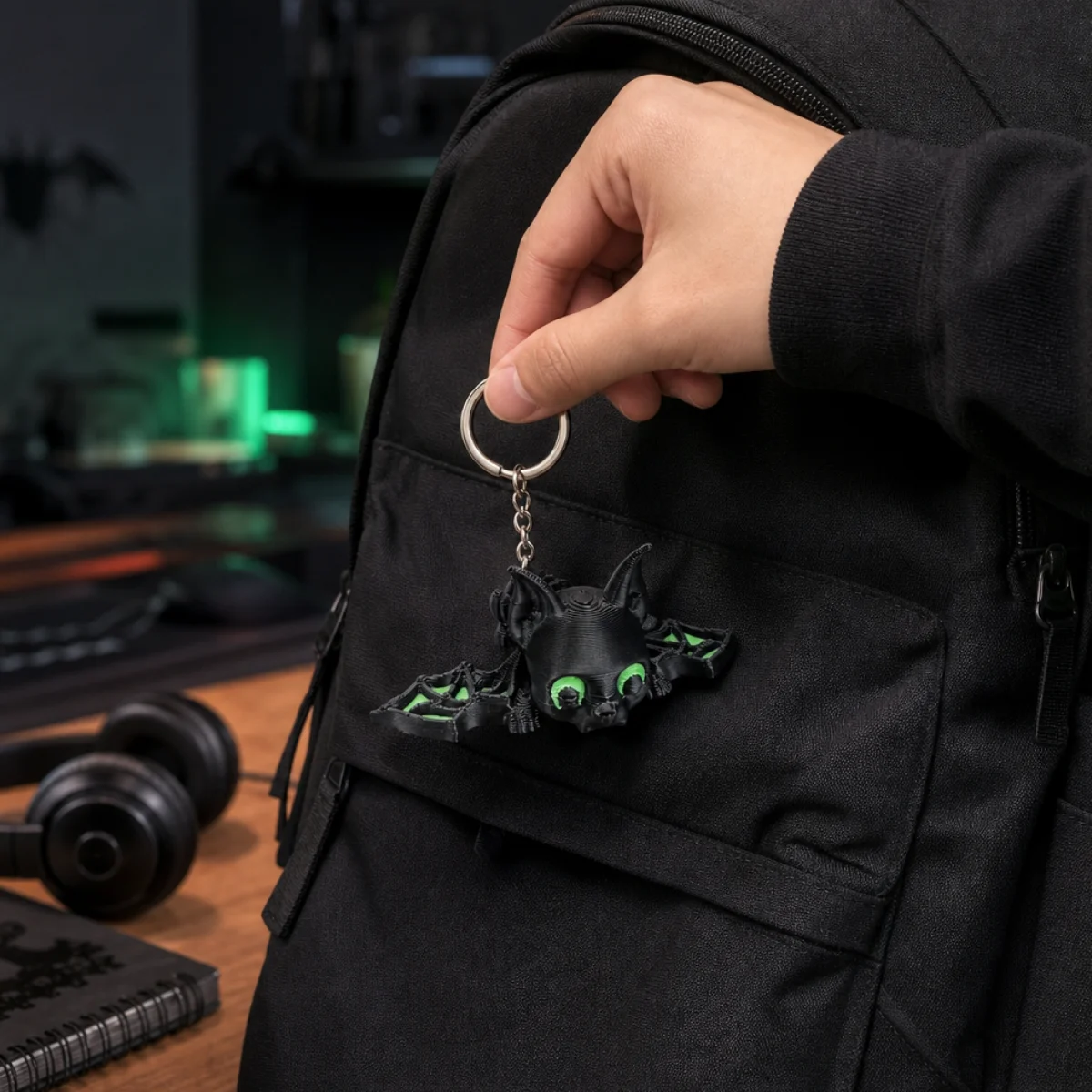 1Pc Mini 3D‑Printed Skeletal Winged Bat Keychain,Eco‑Friendly PLA Halloween Gothic Charm,Unique Backpack Hanging Pendant