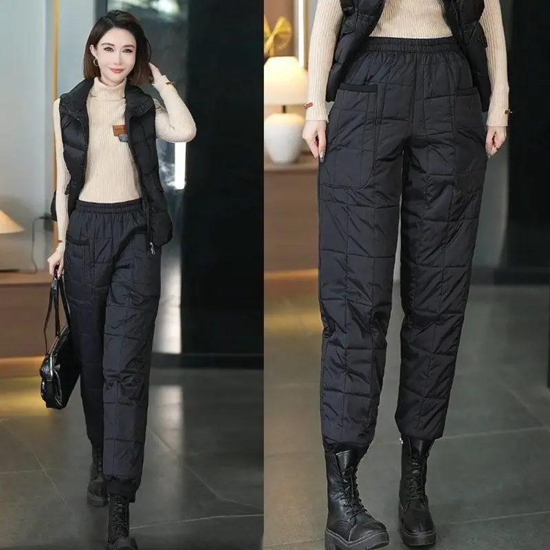 Winter Large Size Light Down Cotton Pants Women's Windproof Thermal Pants Casual Fashion Versatile Women's Boots Harlan Pants