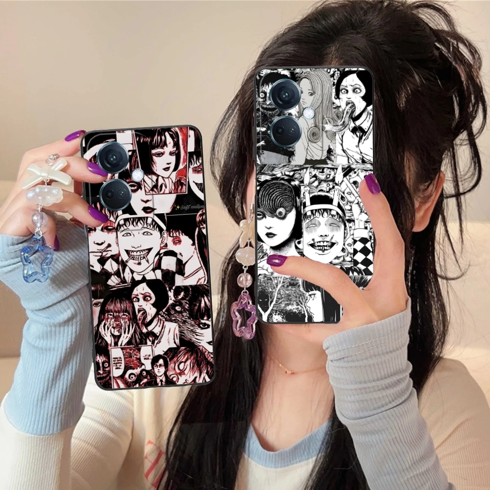 Junji Ito Cool Souichi Mobile Cell Phone Case for OPPO Find X5 X3 X2 A93 Reno 8 7 Pro A74 A72 A53 Black Soft Phone Cover Shell