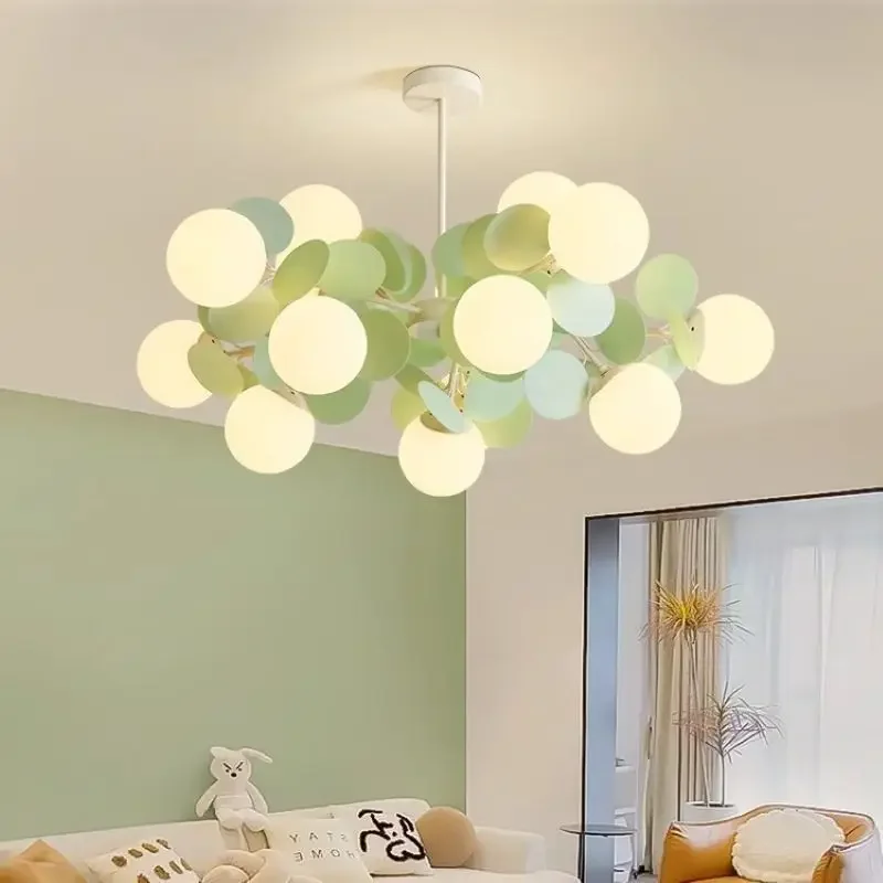 Modern Cream Style Chandelier Matcha Green Magic Beans Molecule Led Hanging Lamp for Bedroom Living Dining Room Home Decor Light