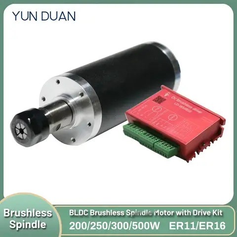BLDC Brushless Spindle Motor DC48V ER11 ER16 200W/250W/300W/500W with Hall Sensor 12000RPM CNC Router Machine