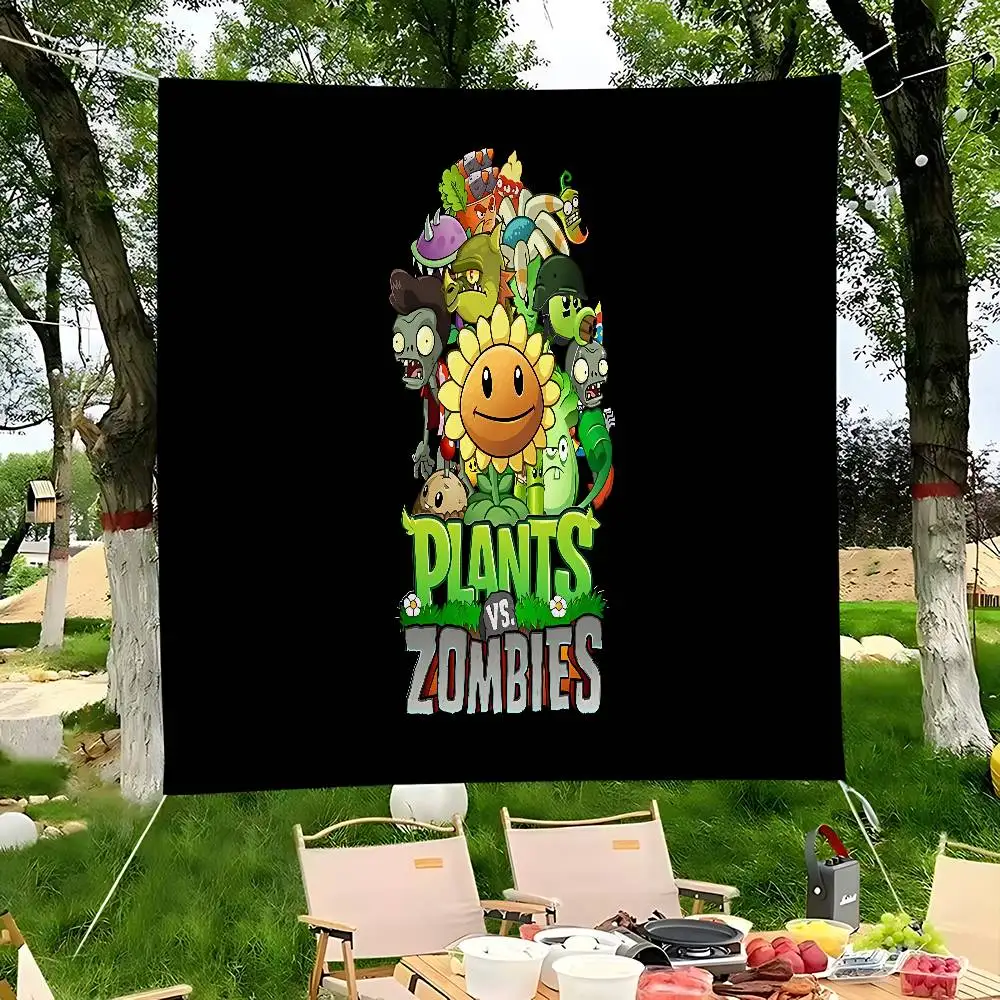 Classic Game P-Plants Vs Z-Zombies Cartoon Flag Art Science Fiction Room Home Decor Wall Hanging Home Decor Banner