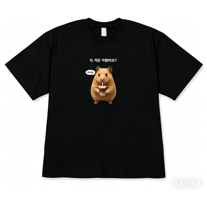 Korean Lucky Hamster Short Sleeve Printed T-shirt for Men and Women Cute Kawaii Hamster Emoji Pattern Summer Casual T-shirt