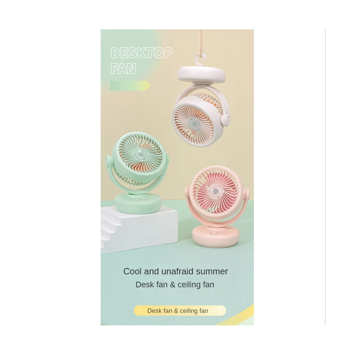 ไฟกลางคืน kipas angin Portable อเนกประสงค์สำหรับตั้งแคมป์ในสำนักงานบ้านสามารถแขวนได้ด้วยพัดลม USB สามสปีดสีขาว