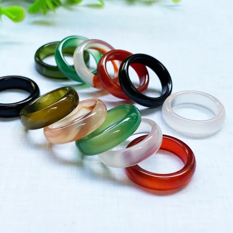 Girls Fashion HipHop Party Wedding Agate Ring Vintage Colorful Round Natural Stone For Women Unisex Finger Rings Charms Jewelry