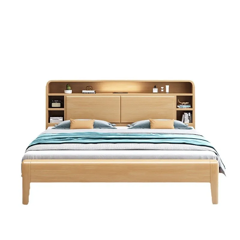

modern simple wind double bed 1.8 meters high box storage wedding bed