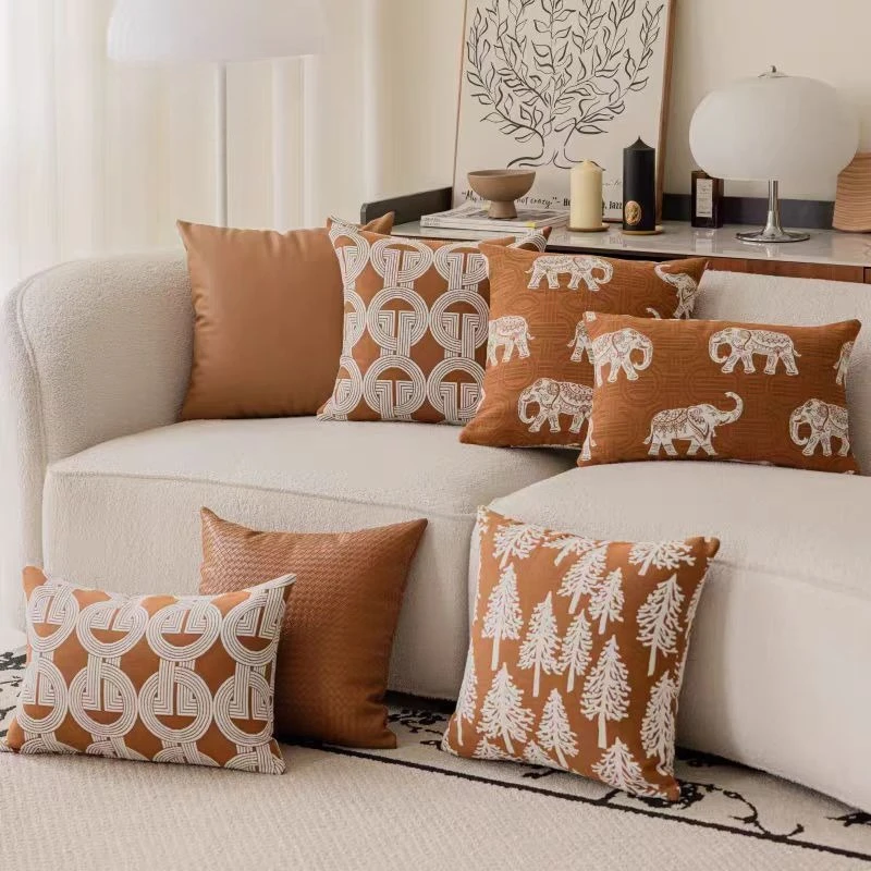 

Luxury Geometric Jacquard Cushion Covers Premium Orange Brown Modern Minimalist Home Decor High-End Designer Throw Pillow Covers