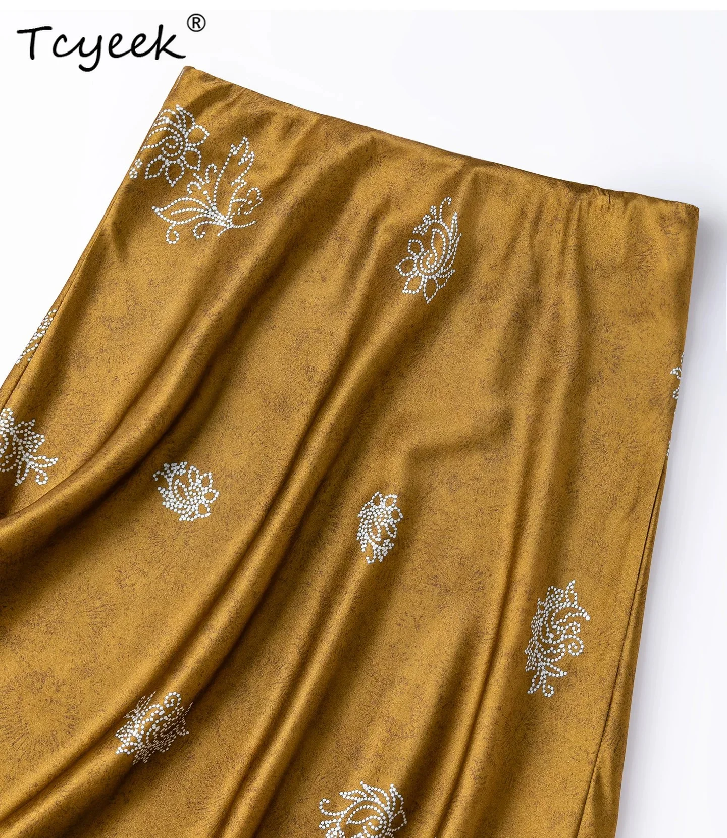 Tcyeek 100% Real Silk Elegant Skirt for Woman Summer Clothes Womens Skirts Mini Bodycon Skirt Gloss Oblique Cutting Jupe Femme