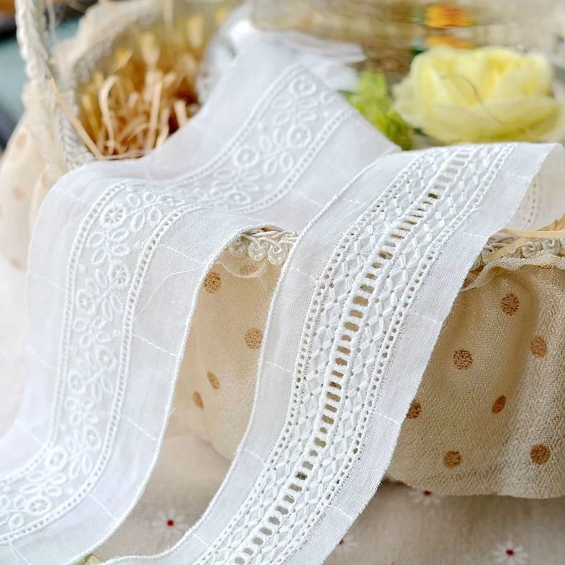 4.3CM/5.5CM Wide White Cotton Cloth Floral Embroidered Lace Fabric Fringe Ribbon Edge Trim Dress Collar DIY Sewing Guipure Decor