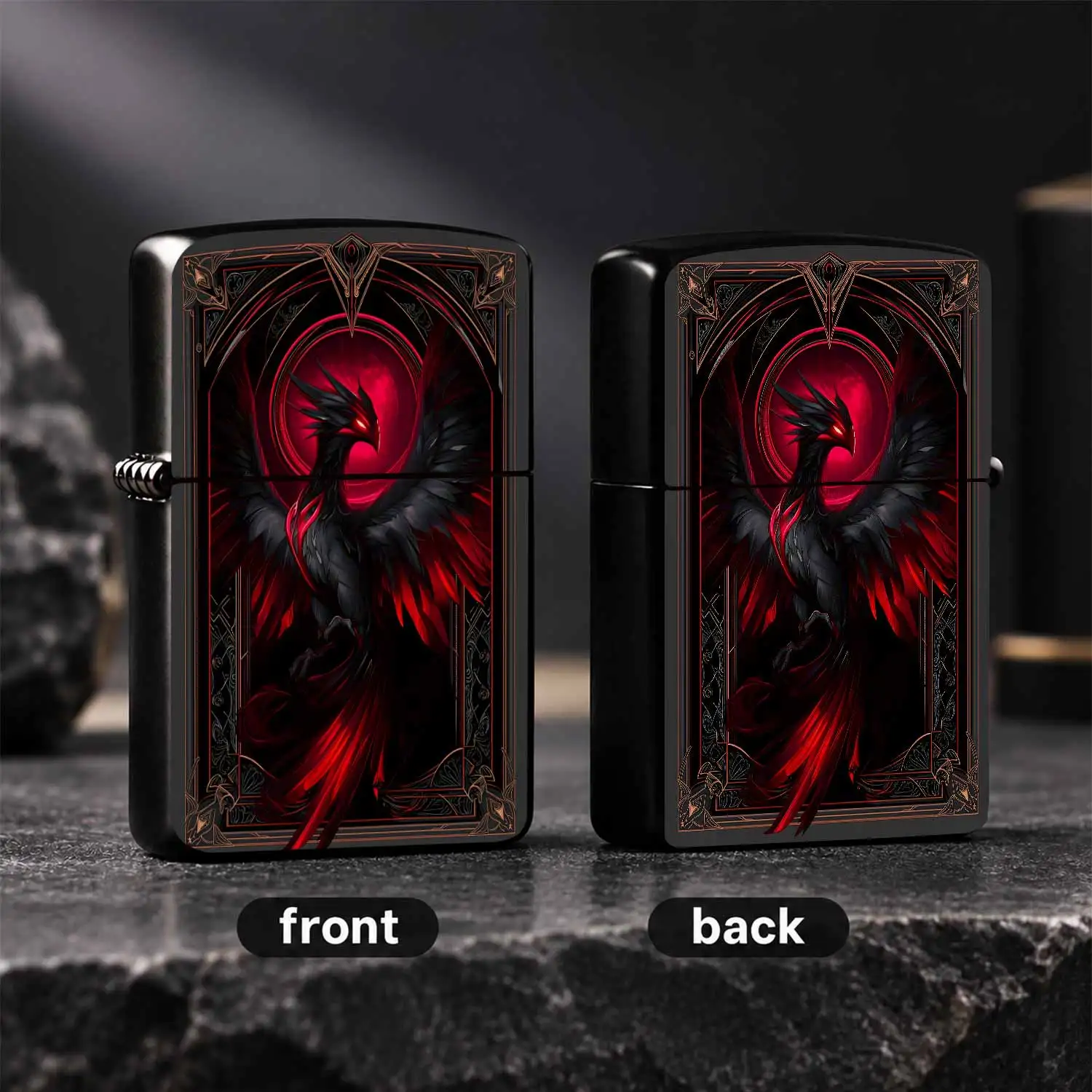 Dark Red Black Phoenix Themed Decorative Lighter, Vintage Art Ornate Frame Stylish Accessory, Atmospheric Desktop Ornament, Portable For Daily Outdoor Use, Ideal Gift For Collectors And Friends, Suitable For All Scenari A Humorous And Inter