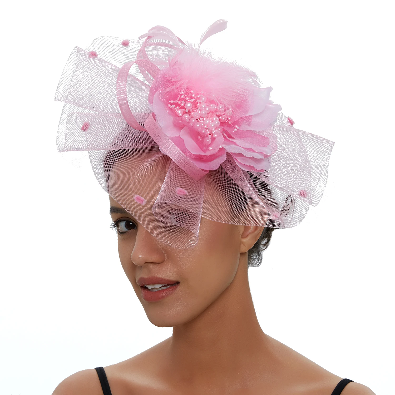 Nowe modne damskie imprezowa, koktajlowa czapka damska kwiat siatka Fascinator ślub kościół Kentucky Derby Dress