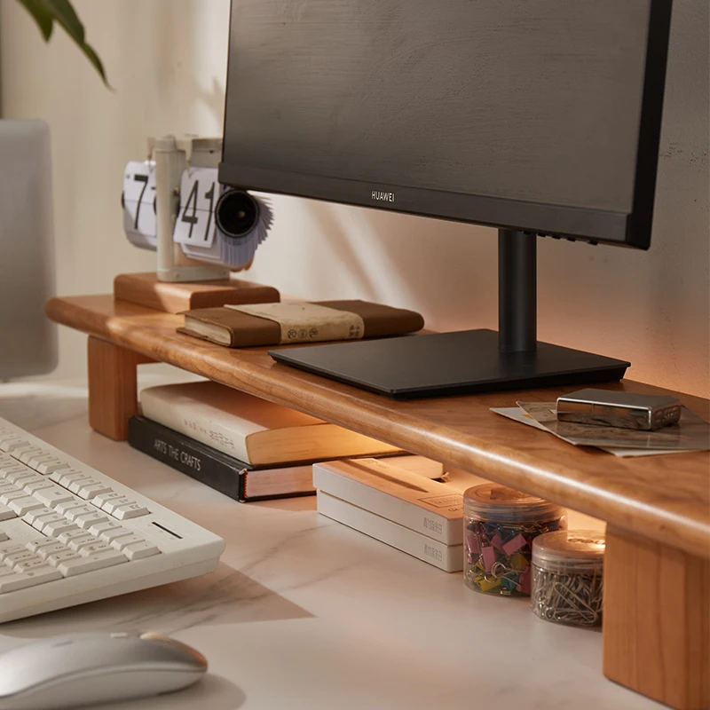 Desktop Display Stand North American Cherry Wood Computer Desks Solid Wood Monitor Base Classic Desk Heighten Notebook Holder - Image 4