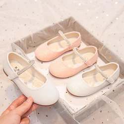 Girls Mary Janes Shoes for Party Wedding Children Princess Shoes Kids Rhinestones Shine Shoes Solid Color Simple Non-slip 2025
